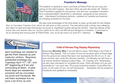 Patriot Park Newsletter – April 2023